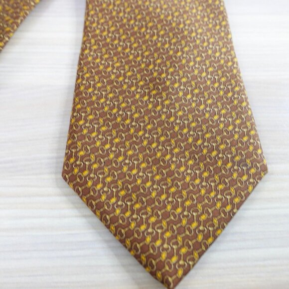 Brooks Brothers Makers Neck Tie Mens Rustic Brown Suit Silk Gold Chain Link USA - Picture 4 of 10